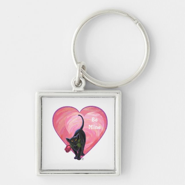 Black Cat Valentine's Day Key Ring (Front)