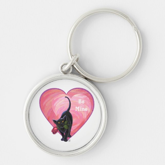 Black Cat Valentine's Day Key Ring (Front)