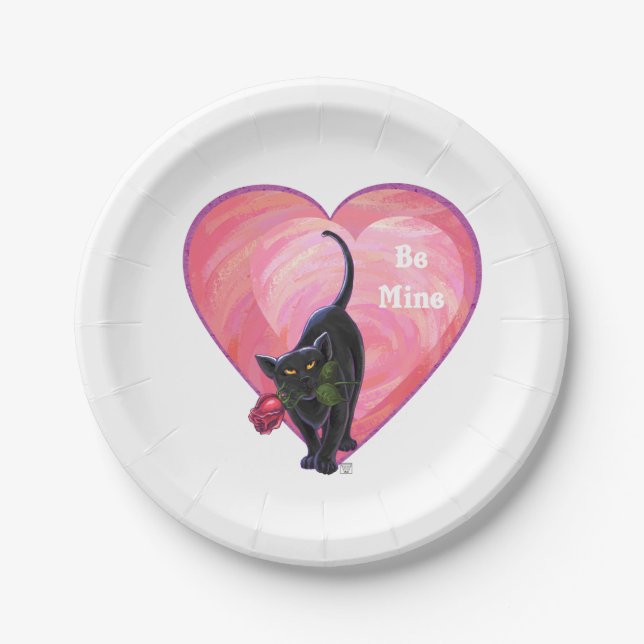 Black Cat Valentine's Day Paper Plate (Front)
