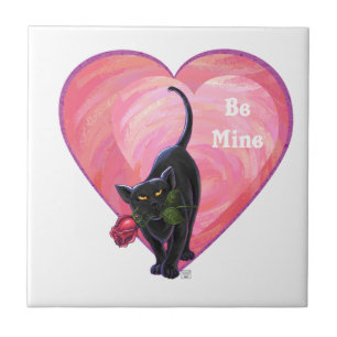 Black Cat Valentine's Day Tile
