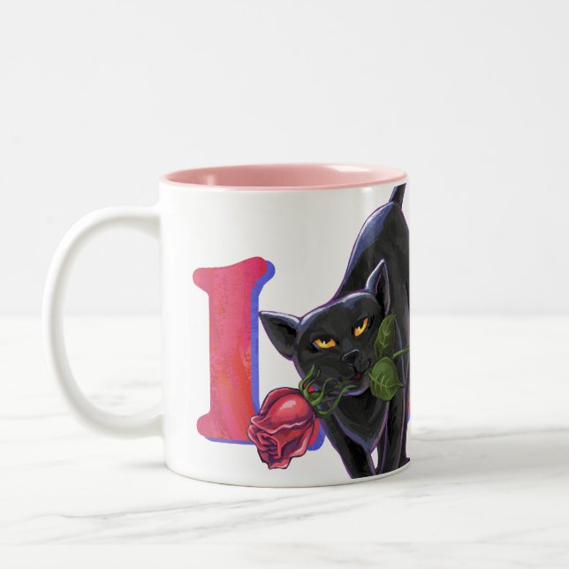 Black Cat Valentine's Day Two-Tone Coffee Mug (Left)