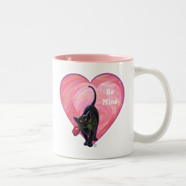 Black Cat Valentine's Day Two-Tone Coffee Mug (Right)