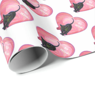 Black Cat Valentine's Day Wrapping Paper
