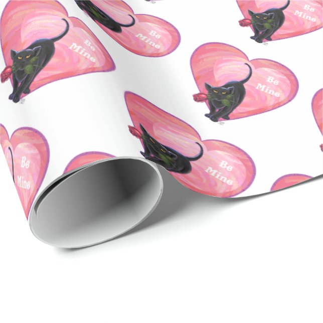 Black Cat Valentine's Day Wrapping Paper (Roll Corner)