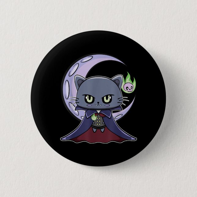 Black Cat Vampire Dracula And Magic Fire For 6 Cm Round Badge (Front)