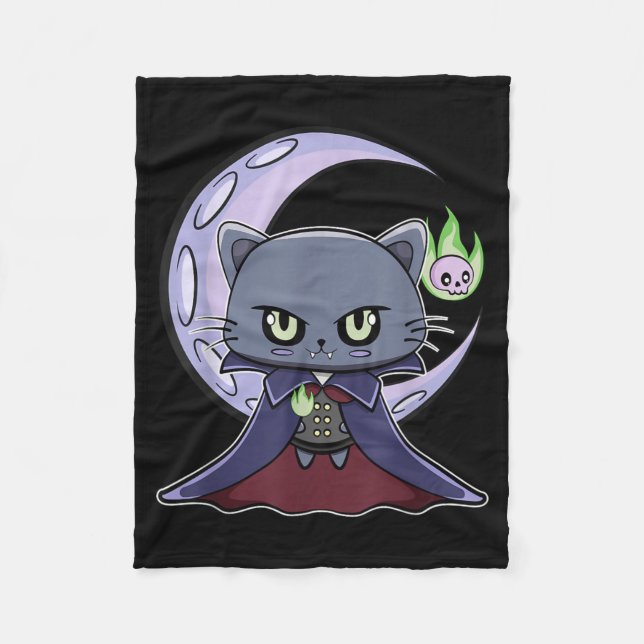 Black Cat Vampire Dracula And Magic Fire For Fleece Blanket (Front)