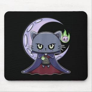 Black Cat Vampire Dracula And Magic Fire For Mouse Mat