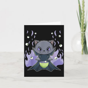Black Cat Vampire Dracula And Ramen For Halloween Card