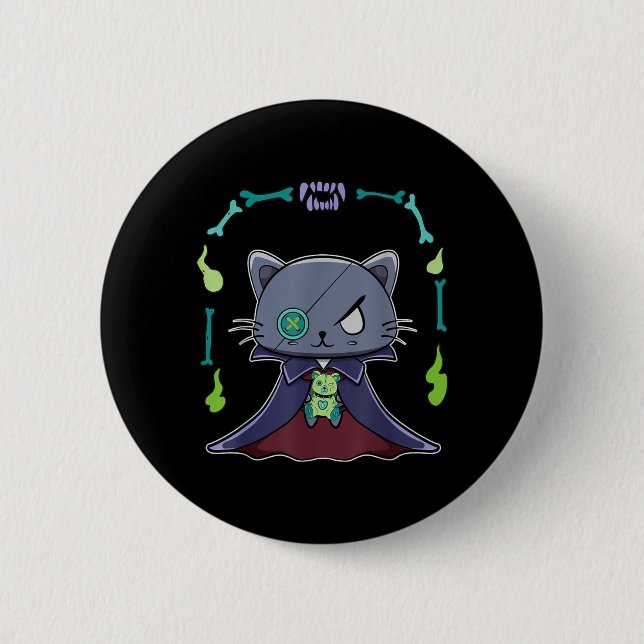 Black Cat Vampire Dracula And Teddy Bear For 6 Cm Round Badge (Front)