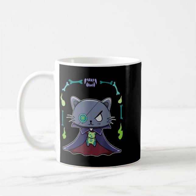 Black Cat Vampire Dracula And Teddy Bear For Coffee Mug (Left)