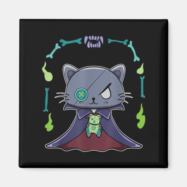 Black Cat Vampire Dracula And Teddy Bear For Magnet (Front)