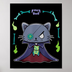 Black Cat Vampire Dracula And Teddy Bear For Poster