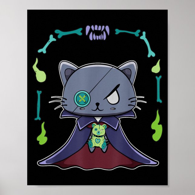 Black Cat Vampire Dracula And Teddy Bear For Poster (Front)