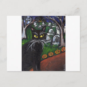 Black cat Vampire Halloween art Postcard