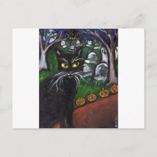 Black cat Vampire Halloween art Postcard