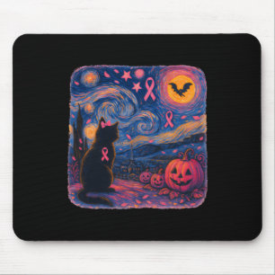 Black Cat Van Gogh Halloween Breast Cancer Awarene Mouse Mat