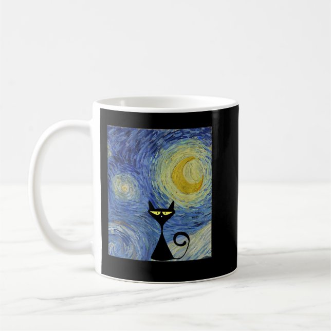 Black Cat Van Gogh Starry Night Museum Lover Aweso Coffee Mug (Left)