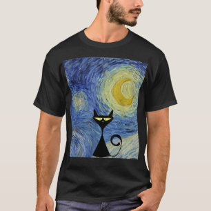 Black Cat Van Gogh Starry Night Museum Lover Aweso T-Shirt