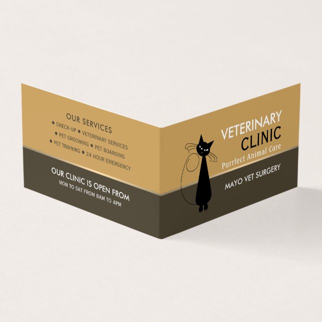Black Cat, Veterinarian, Veterinary Detailed Business Card (Outside)