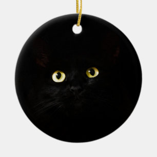 Black Cat View Cat Eyes Cat Looking Cute Ceramic Tree Decoration