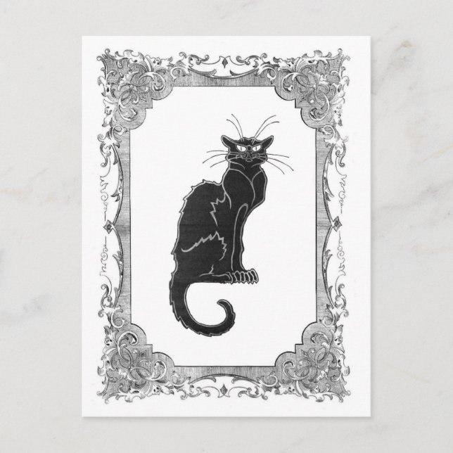 Black Cat Vintage Frame Halloween Postcard (Front)