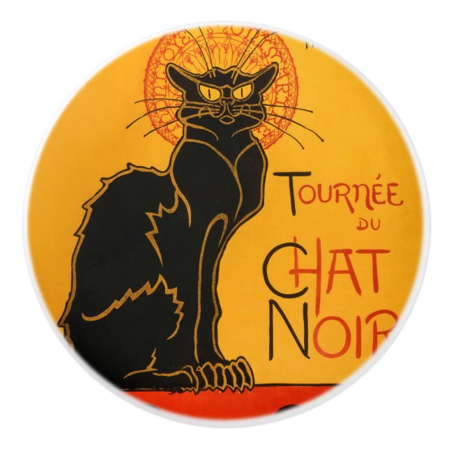 Black Cat Vintage Halloween Steinlen Poster Ceramic Knob (Front)