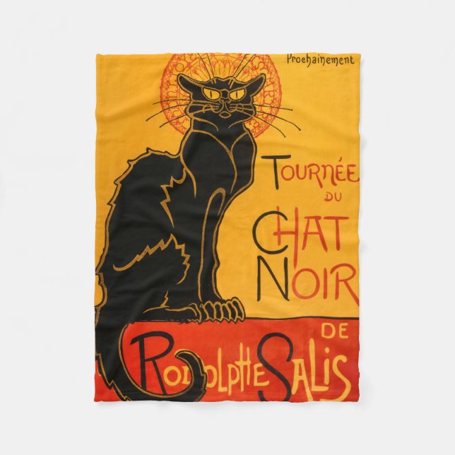 Black Cat Vintage Halloween Steinlen Poster Fleece Blanket (Front)