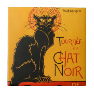 Black Cat Vintage Halloween Steinlen Poster Tile