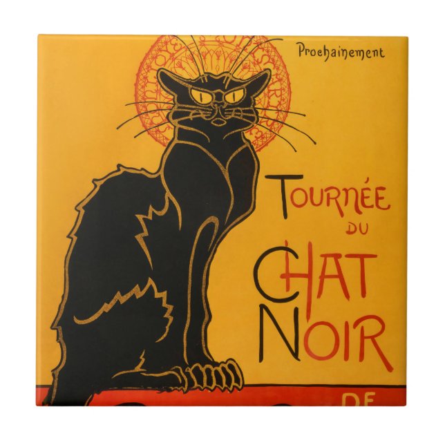 Black Cat Vintage Halloween Steinlen Poster Tile (Front)