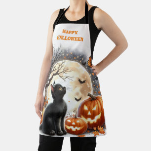 Black Cat  Vintage Retro Halloween  Apron