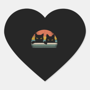 Black Cat Vintage Retro Style - Cats Lover Gift Heart Sticker