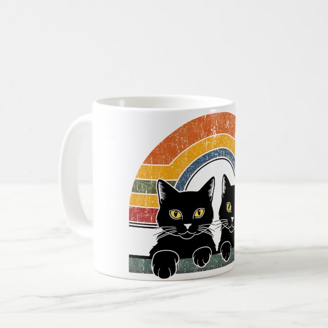 Black Cat Vintage Retro Style Coffee Mug (Front Left)