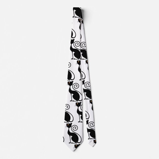 Black Cat Vintage Style Design Tie (Front)