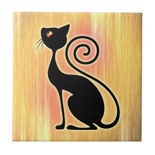 Black Cat Vintage Style Design Tile (Front)