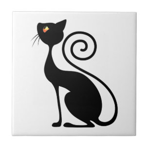 Black Cat Vintage Style Design Tile