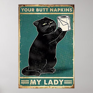Black Cat, Vintage Tin Sign -Your Butt Napkins