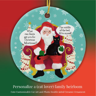 Black Cat Visits Santa Funny Custom Photo Ceramic Tree Decoration