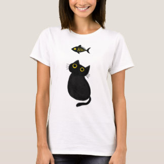 Black Cat vs Black Fish Funny  T-Shirt
