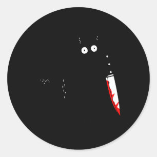 Black Cat W Holding Bloody Knife Ns Classic Round Sticker
