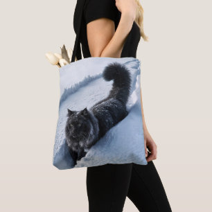 Black Cat Walking In Deep Snow Tote Bag