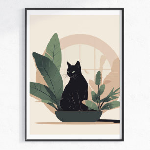 Black Cat Wall Art Minimalist Cat Boho Cat