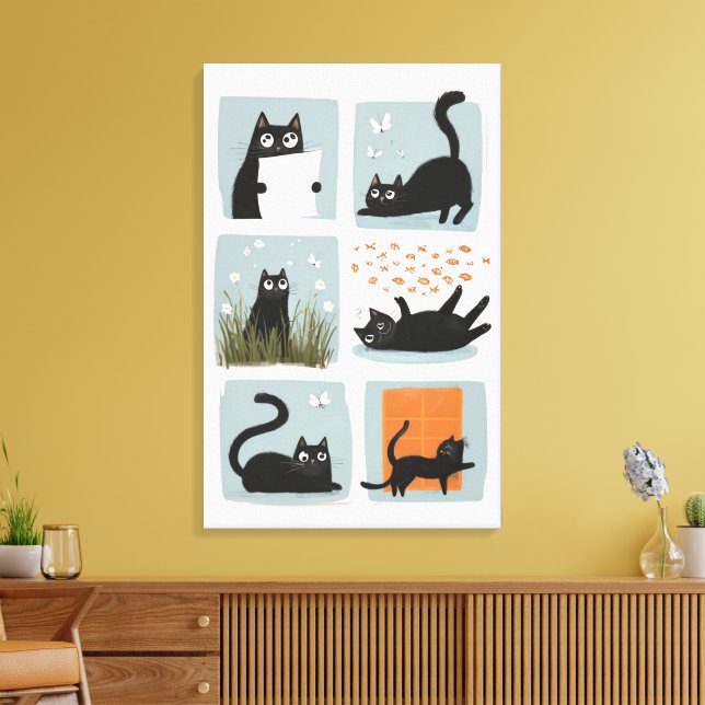 Black Cat Wall Art Stretched Canvas Print (Insitu(LivingRoom))