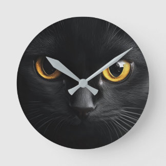 Black Cat Wall Clock with Striking Yellow Eyes - M
