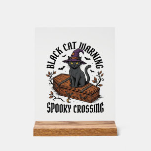 Black Cat Warning Vintage Halloween Witch Cat_1 Acrylic Sign