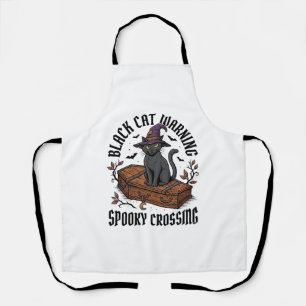 Black Cat Warning Vintage Halloween Witch Cat_1 Apron