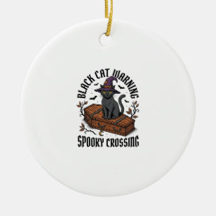 Black Cat Warning Vintage Halloween Witch Cat_1 Ceramic Tree Decoration