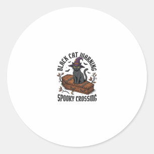 Black Cat Warning Vintage Halloween Witch Cat_1 Classic Round Sticker