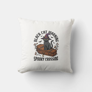 Black Cat Warning Vintage Halloween Witch Cat_1 Cushion