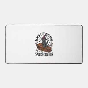 Black Cat Warning Vintage Halloween Witch Cat_1 Desk Mat