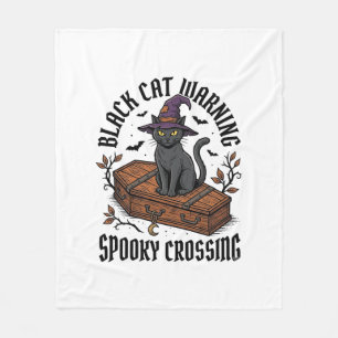 Black Cat Warning Vintage Halloween Witch Cat_1 Fleece Blanket